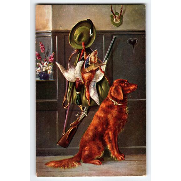 Vintage Muller Artist Signed Hunting Dog & Game Birds Postcard - Picture 1 of 2